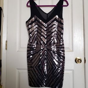 BEBE Black Silver Sequins fitted dress